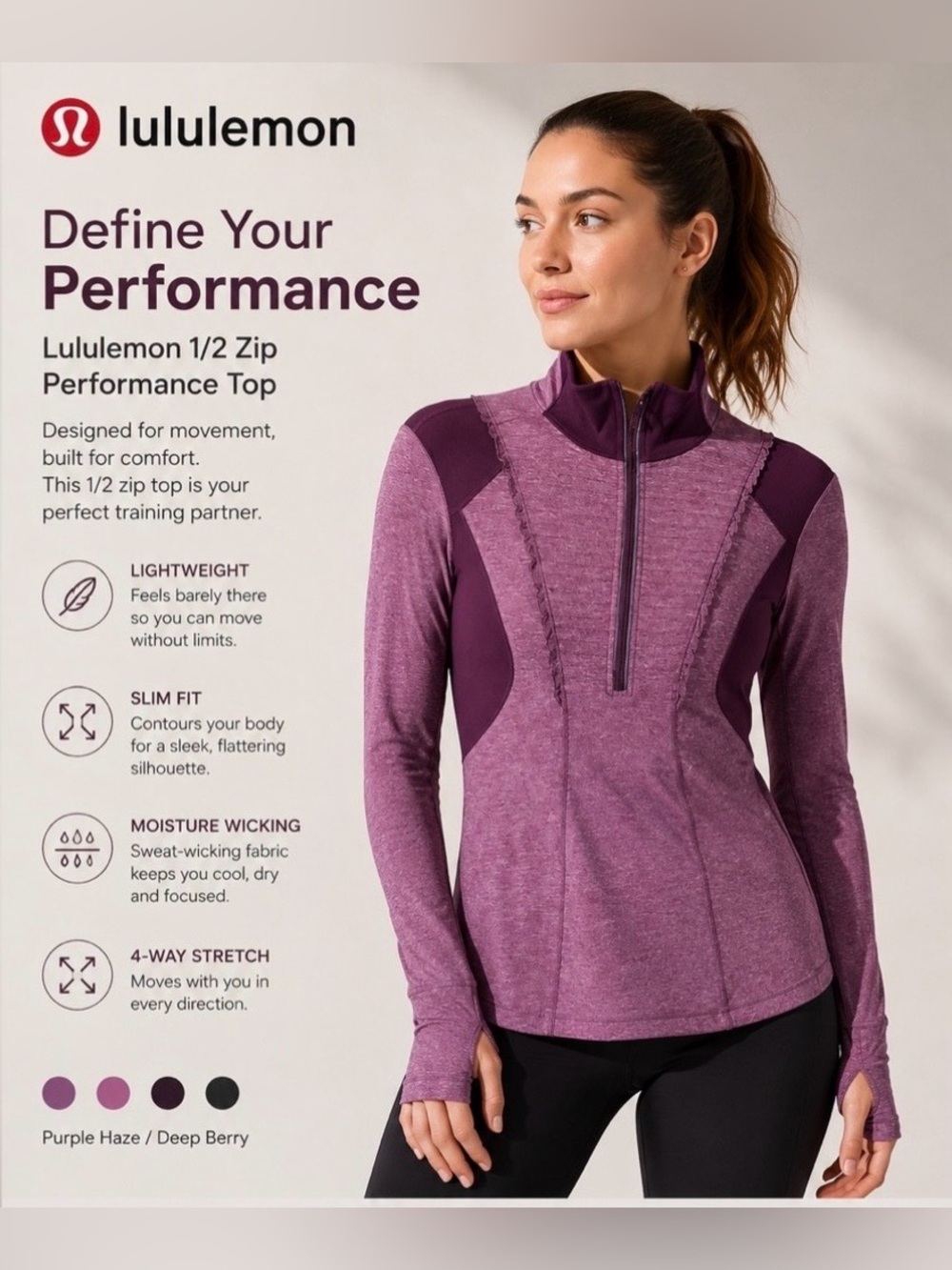 lululemon athletica Half-Zip Performance Top - Purple Haze/Deep Berry